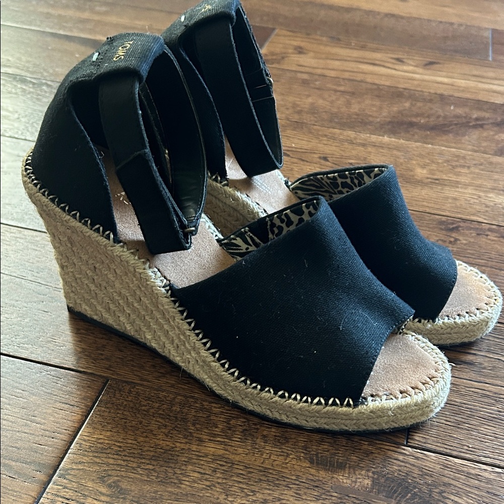 Toms Black Espadrille Wedges